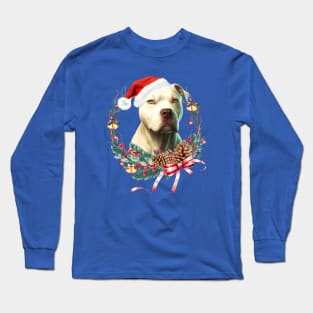 Christmas Dog White Pitbull Long Sleeve T-Shirt